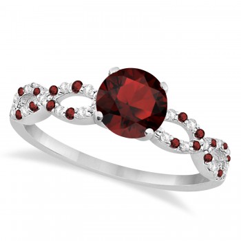 Infinity Style Garnet & Diamond Bridal Set 14k White Gold 1.29ct