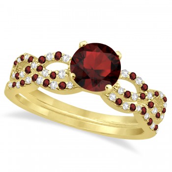 Infinity Style Garnet & Diamond Bridal Set 14k Yellow Gold 1.29ct