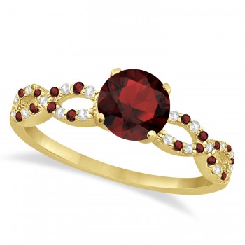 Infinity Style Garnet & Diamond Bridal Set 14k Yellow Gold 1.29ct