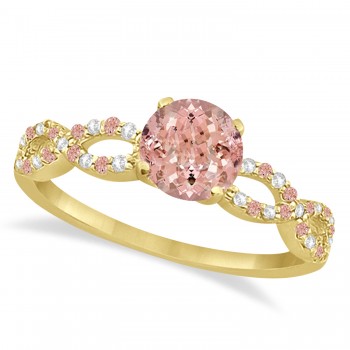 Infinity Style Morganite & Diamond Bridal Set 14k Yellow Gold 1.29ct