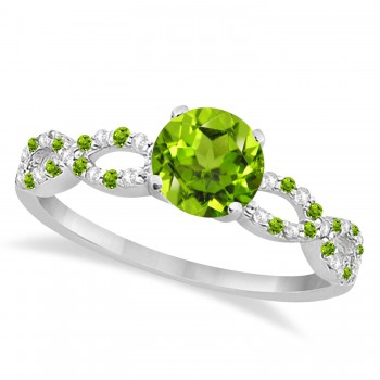 Infinity Diamond & Peridot Engagement Ring 18k White Gold 0.71ct