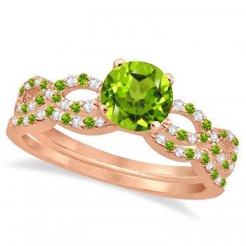 Diamond & Peridot Infinity Style Bridal Set 18k Rose Gold 1.89ct
