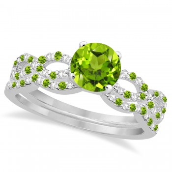 Diamond & Peridot Infinity Style Bridal Set Platinum 1.89ct