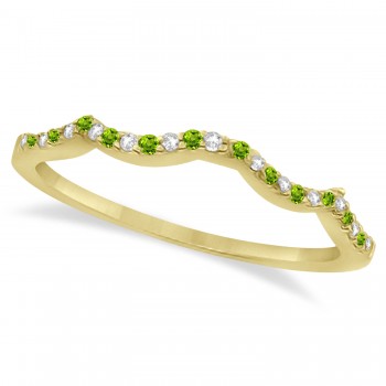 Diamond & Peridot Contour Wedding Band 14K Yellow Gold 0.24ct