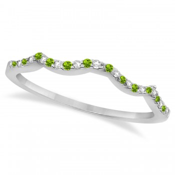 Diamond & Peridot Contour Wedding Band 18k White Gold 0.24ct