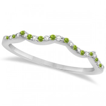 Diamond & Peridot Contour Wedding Band 14K White Gold 0.24ct