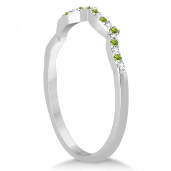 Diamond & Peridot Contour Wedding Band 14K White Gold 0.24ct