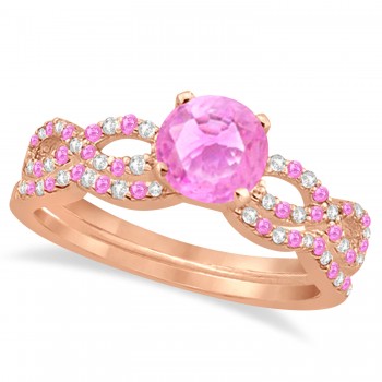 Pink Sapphire & Diamond Infinity Style Bridal Set 14k Rose Gold 1.69ct