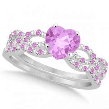 Pink Sapphire & Diamond Heart Infinity Bridal Set 14k W Gold 1.74ct