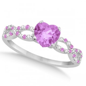 Pink Sapphire & Diamond Heart Infinity Bridal Set 14k W Gold 1.74ct