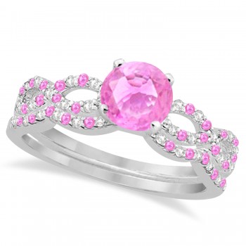 Diamond & Pink Sapphire Infinity Style Bridal Set Platinum 2.24ct