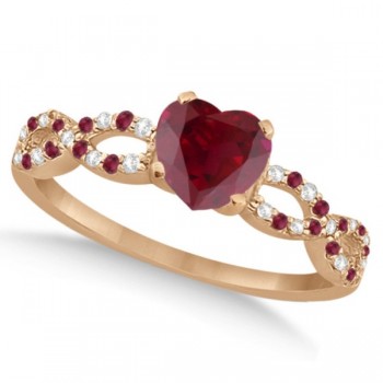 Ruby & Diamond Heart Infinity Heart Bridal Set 14k Rose Gold 1.75ct