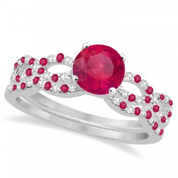 Infinity Style Preset Ruby & Diamond Bridal Set 14k White Gold 1.29ct