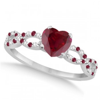 Ruby & Diamond Heart Infinity Style Bridal Set 14k White Gold 1.74ct