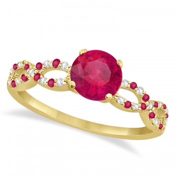 Infinity Style Preset Ruby & Diamond Bridal Set 14k Yellow Gold 1.29ct