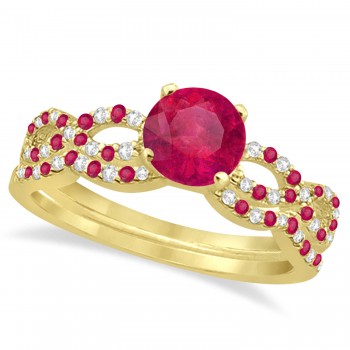 Ruby & Diamond Infinity Style Bridal Set 14k Yellow Gold 1.69ct