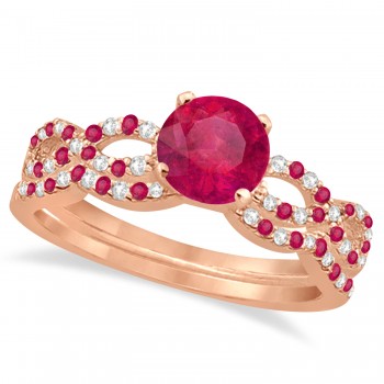 Ruby & Diamond Infinity Style Bridal Set 18k Rose Gold 1.69ct