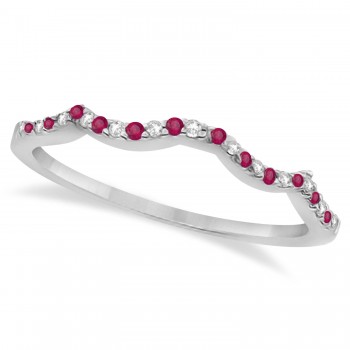 Diamond & Ruby Contour Wedding Band 14K White Gold 0.24ct