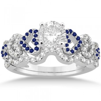 Sapphire & Diamond Heart Engagement Ring Bridal Set 14k W. Gold 0.50ct