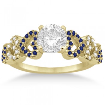 Sapphire & Diamond Heart Engagement Ring Bridal Set 14k Y. Gold 0.50ct