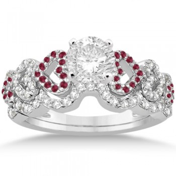 Ruby & Diamond Heart Engagement Ring Bridal Set 14k White Gold 0.50ct