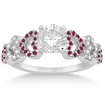 Ruby & Diamond Heart Engagement Ring Bridal Set 14k White Gold 0.50ct