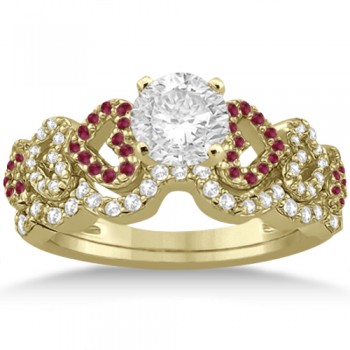 Ruby & Diamond Heart Engagement Ring Bridal Set 14k Yellow Gold 0.50ct