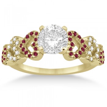 Ruby & Diamond Heart Engagement Ring Bridal Set 14k Yellow Gold 0.50ct