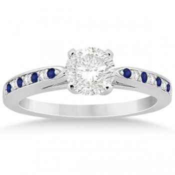 Cathedral Blue Sapphire Diamond Engagement Ring 14k White Gold 0.26ct