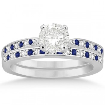 Blue Sapphire & Diamond Engagement Ring Set 18k White Gold (0.55ct)