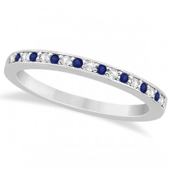 Cathedral Blue Sapphire & Diamond Wedding Band 14k White Gold 0.29ct