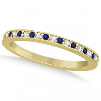 Cathedral Blue Sapphire & Diamond Wedding Band 14k Yellow Gold 0.29ct