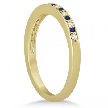 Cathedral Blue Sapphire & Diamond Wedding Band 18k Yellow Gold 0.29ct