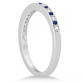 Cathedral Blue Sapphire & Diamond Wedding Band Platinum 0.29ct