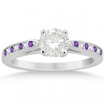 Amethyst & Diamond Engagement Ring 14k White Gold 0.26ct