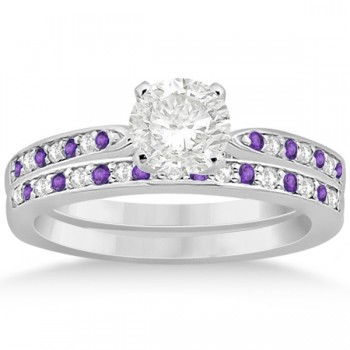 Amethyst & Diamond Engagement Ring Set 14k White Gold (0.55ct)