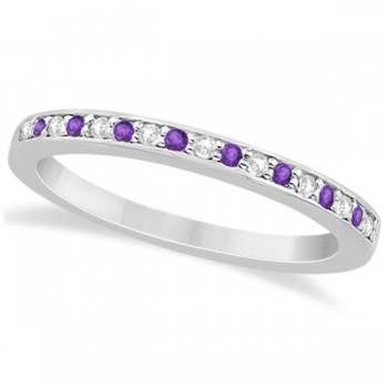 Amethyst & Diamond Wedding Band 14k White Gold 0.29ct