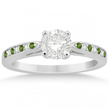 Peridot & Diamond Engagement Ring 14k White Gold 0.26ct