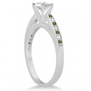 Peridot & Diamond Engagement Ring 14k White Gold 0.26ct