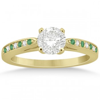 Cathedral Green Emerald Diamond Engagement Ring 18k Yellow Gold 0.22ct