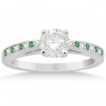 Cathedral Green Emerald Diamond Engagement Ring Palladium 0.22ct