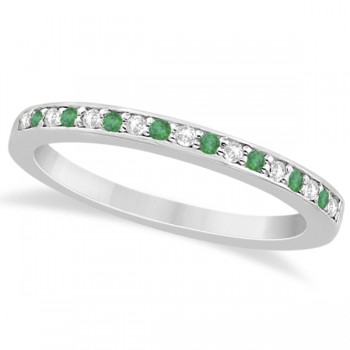 Semi-Eternity Emerald & Diamond Wedding Band 14k White Gold (0.25ct)