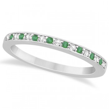 Semi-Eternity Emerald & Diamond Wedding Band 18k White Gold (0.25ct)