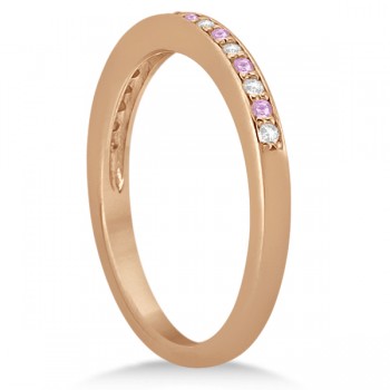 Pave-Set Pink Sapphire & Diamond Wedding Band 18k Rose Gold (0.29ct)