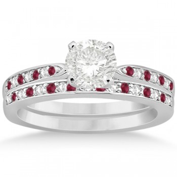 Ruby & Diamond Engagement Ring Bridal Set 14k White Gold (0.47ct)