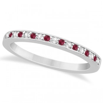 Ruby & Diamond Pave Side Stone Wedding Band 14k White Gold (0.25ct)