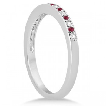 Ruby & Diamond Pave Side Stone Wedding Band Platinum (0.25ct)