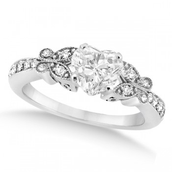 Heart Diamond Butterfly Design Engagement Ring 14k White Gold (0.75ct)