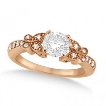 Round Diamond Butterfly Design Engagement Ring 14k Rose Gold (0.75ct)