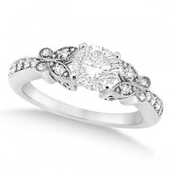 Round Diamond Butterfly Design Engagement Ring 14k White Gold (0.75ct)